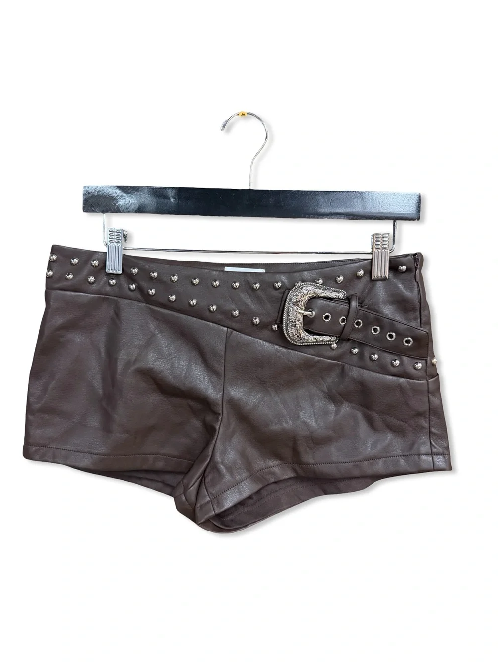 Superdown Melisa Faux Leather Shorts Brown western hot pants Revolve M